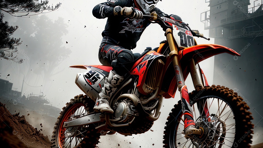 Pessoa jovem pilotando moto de motocross.