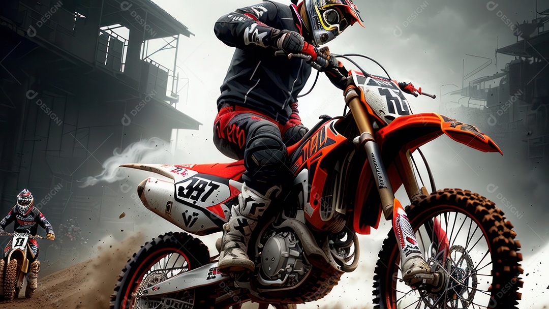 Pessoa jovem pilotando moto de motocross.