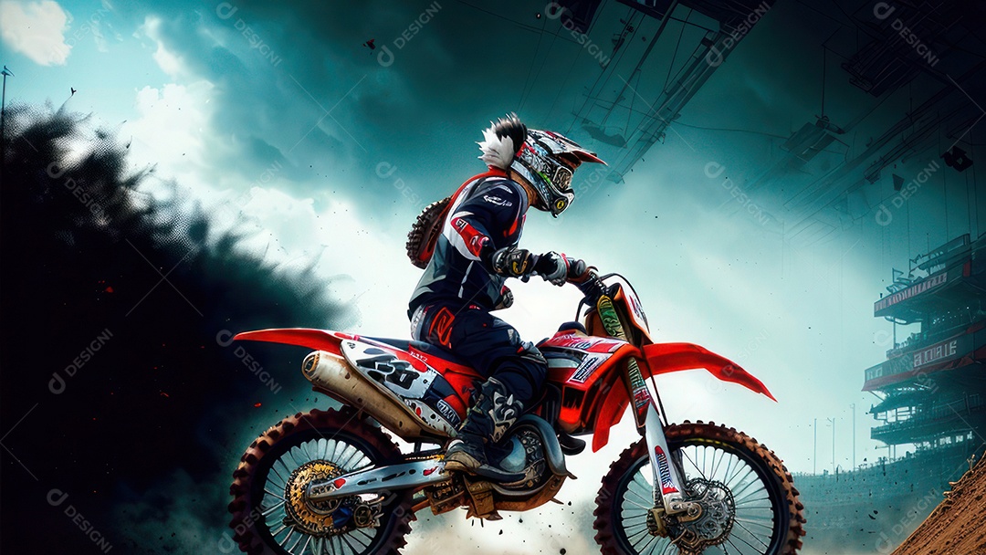 Pessoa jovem pilotando moto de motocross.