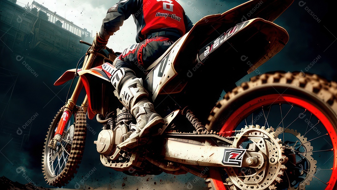 Pessoa jovem pilotando moto de motocross.