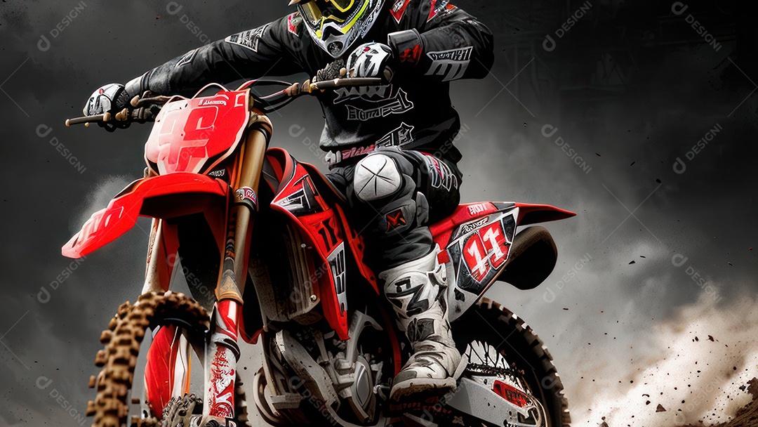 Pessoa jovem pilotando moto de motocross.