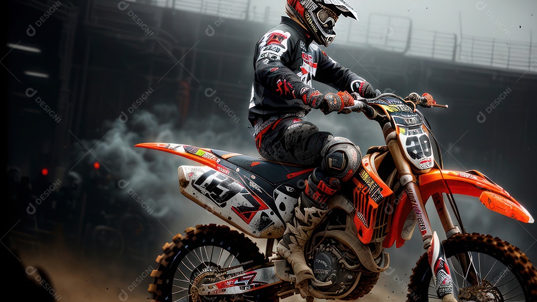 Pessoa jovem pilotando moto de motocross.