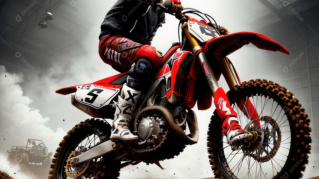 Pessoa jovem pilotando moto de motocross.