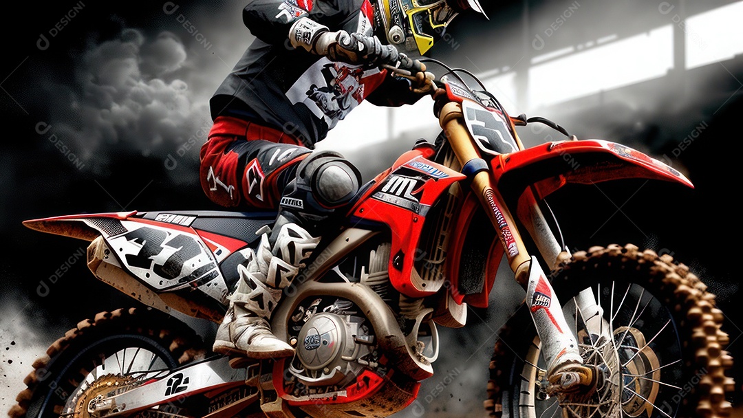 Pessoa jovem pilotando moto de motocross.