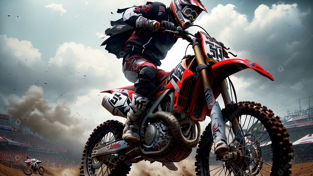 Pessoa jovem pilotando moto de motocross.