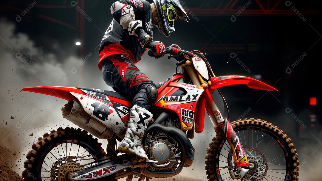 Pessoa jovem pilotando moto de motocross.