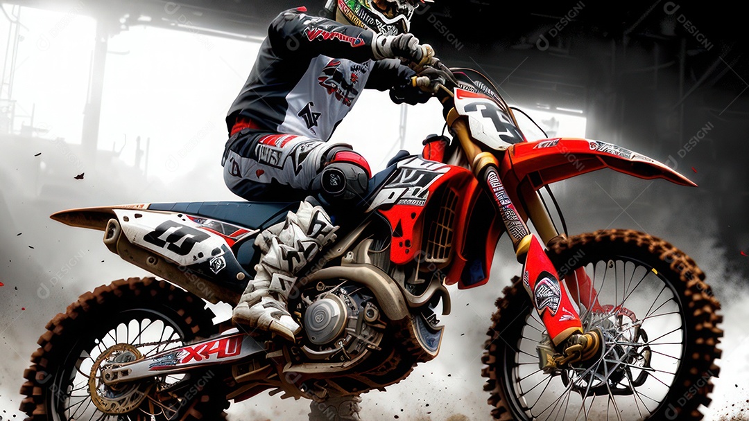 Pessoa jovem pilotando moto de motocross.