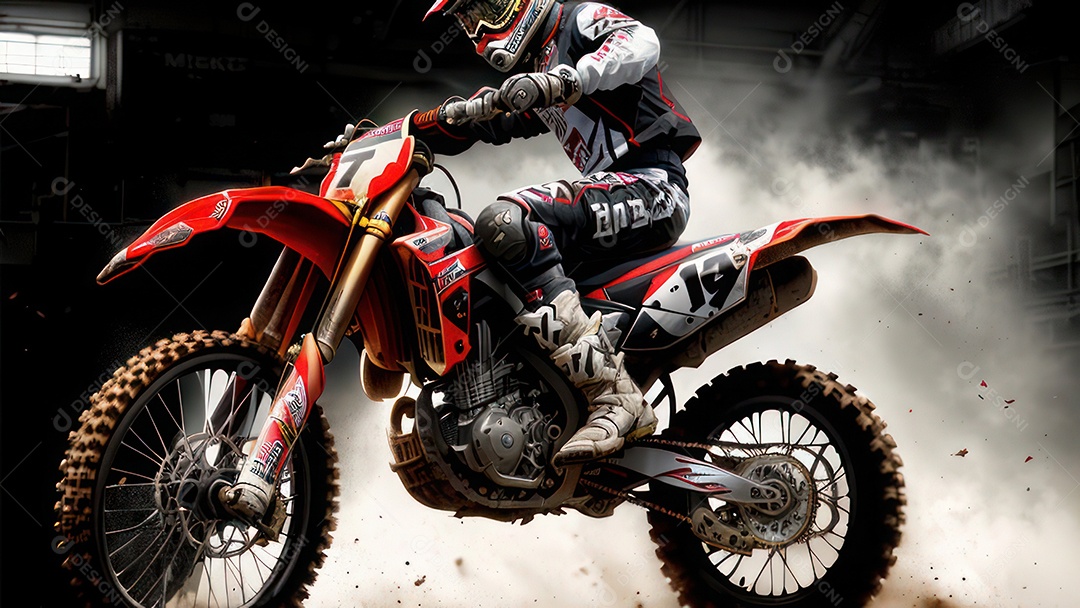 Pessoa jovem pilotando moto de motocross.