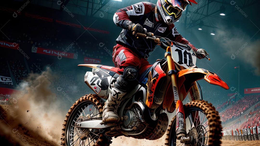 Pessoa jovem pilotando moto de motocross.