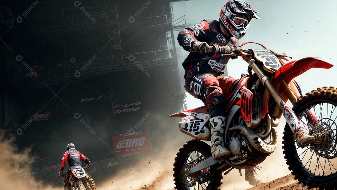 Pessoa jovem pilotando moto de motocross.