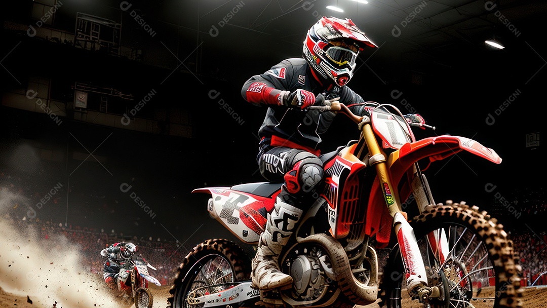 Pessoa jovem pilotando moto de motocross.