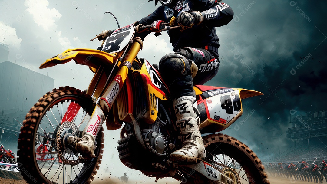 Pessoa jovem pilotando moto de motocross.