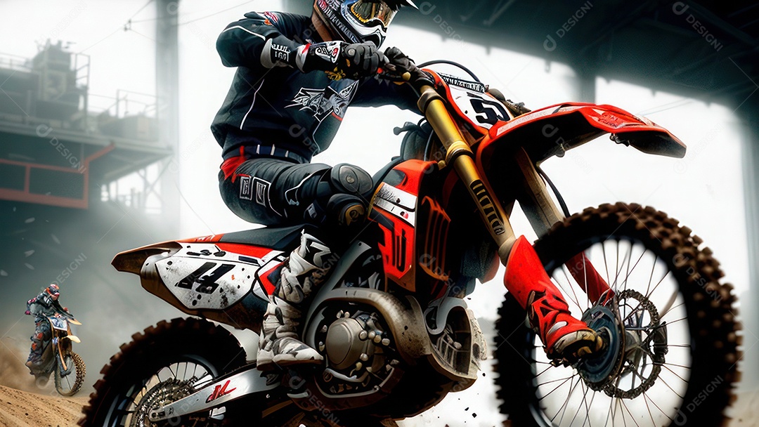 Pessoa jovem pilotando moto de motocross.