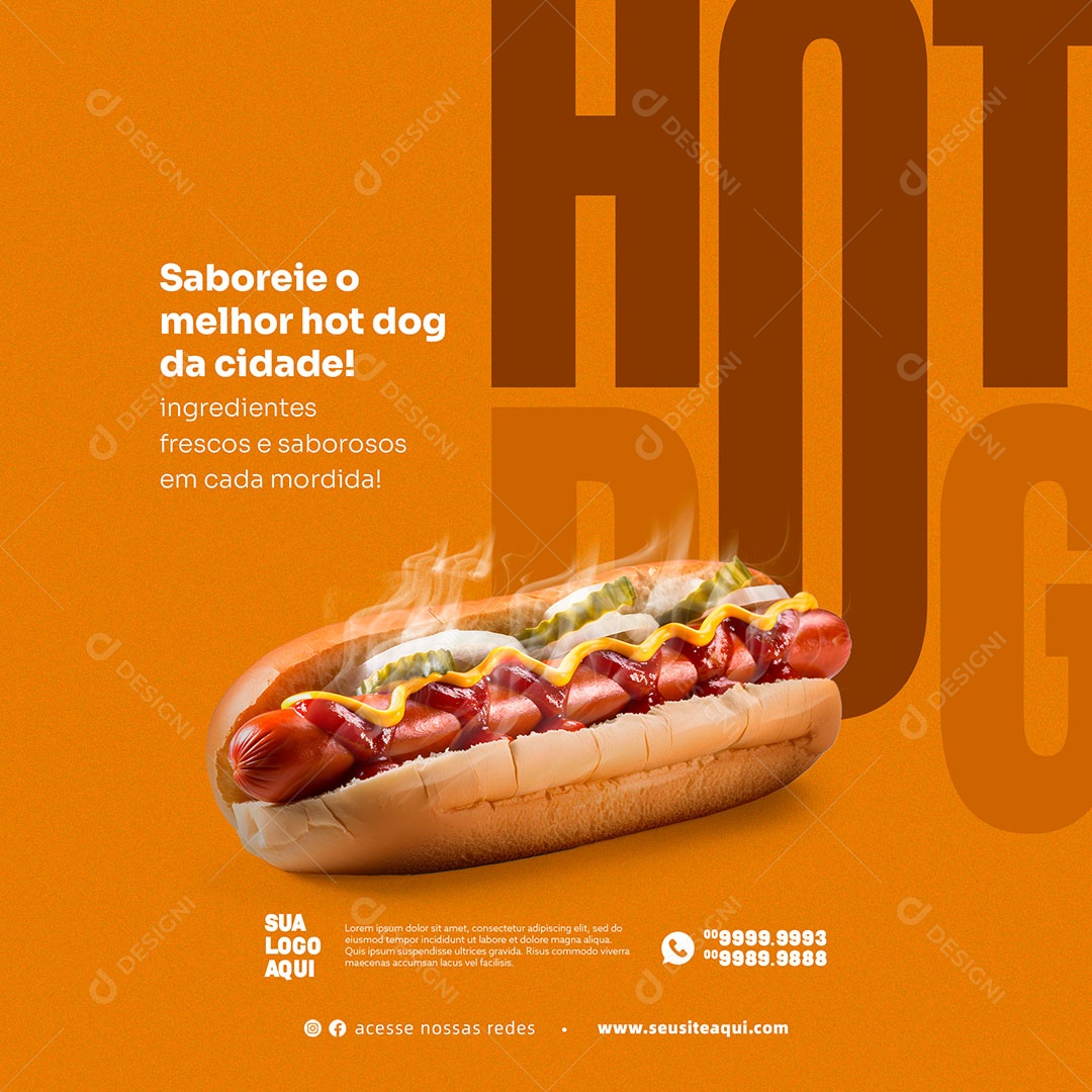 Saboreie o Melhor Hot Dog da Cidade! Social Media PSD Editável