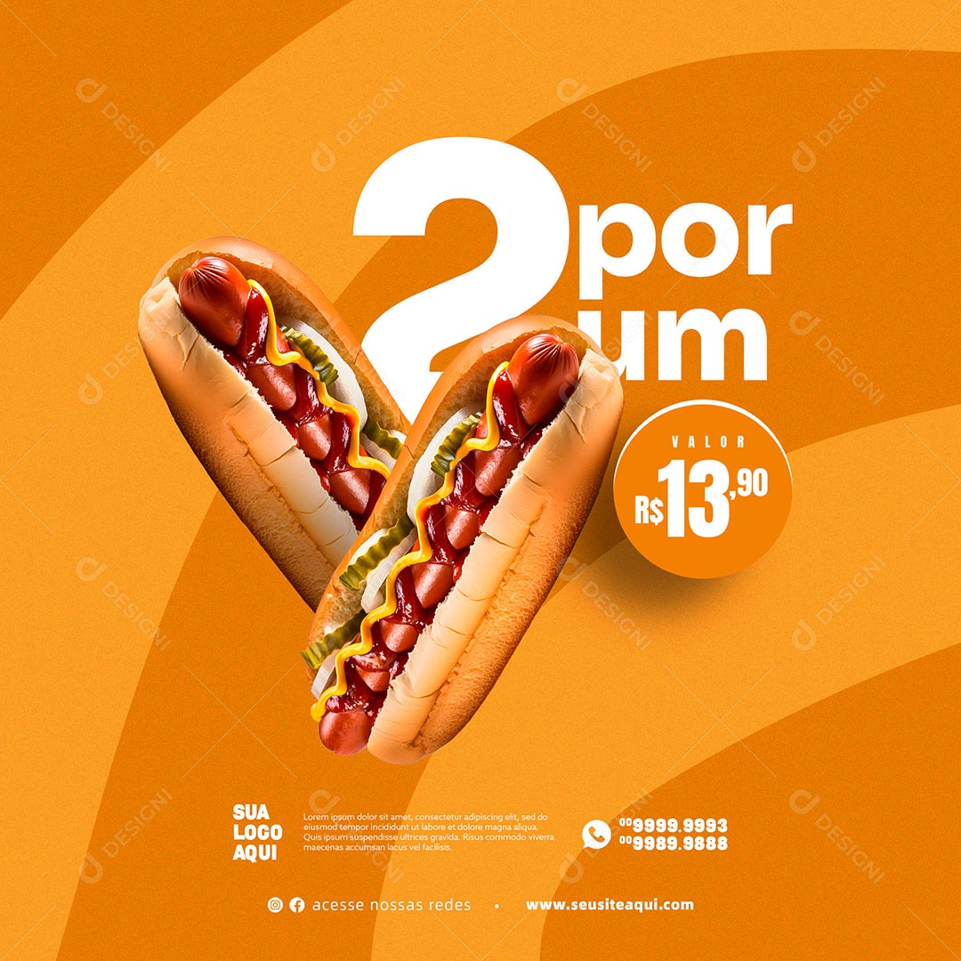 Hot Dog 2 Por Um Valor R$ 13,90 Social Media PSD Editável