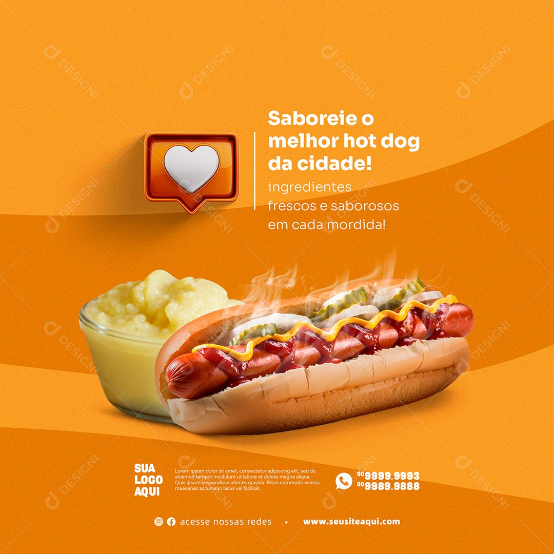 Saboreie o Melhor Hot Dog da Cidade! Social Media PSD Editável
