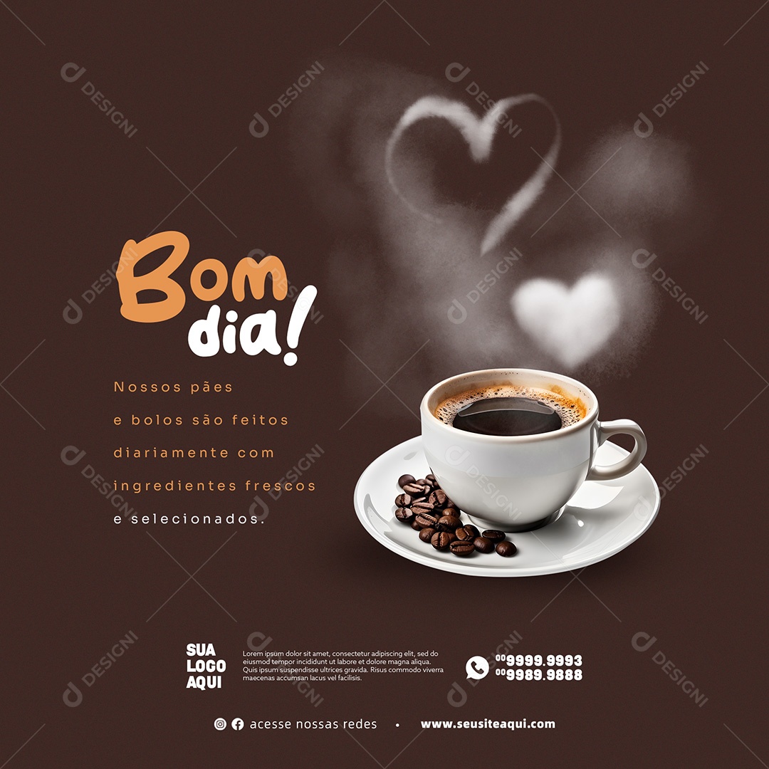 Bom Dia! Cafeteria Social Media PSD Editável