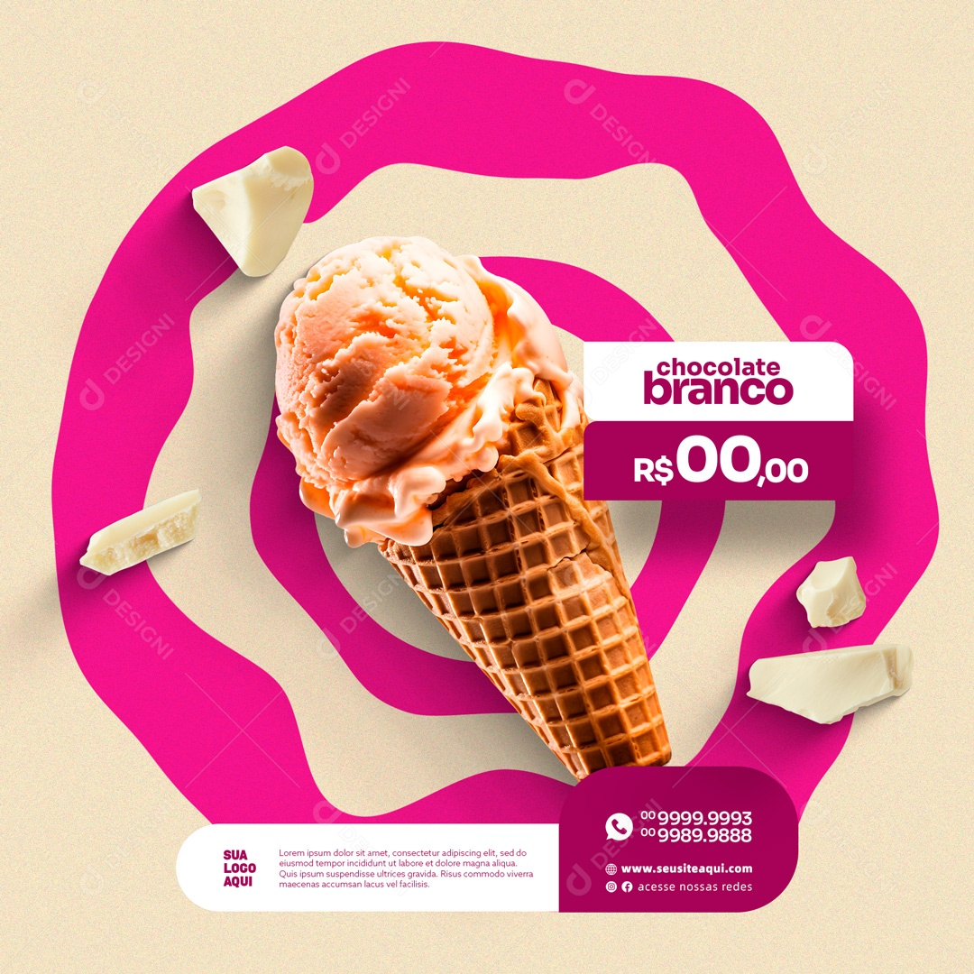 Sorvete Chocolate Branco Sorveteria Social Media PSD Editável