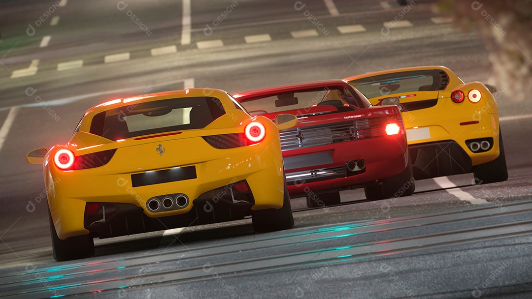 Carros Ferraris andando na rua