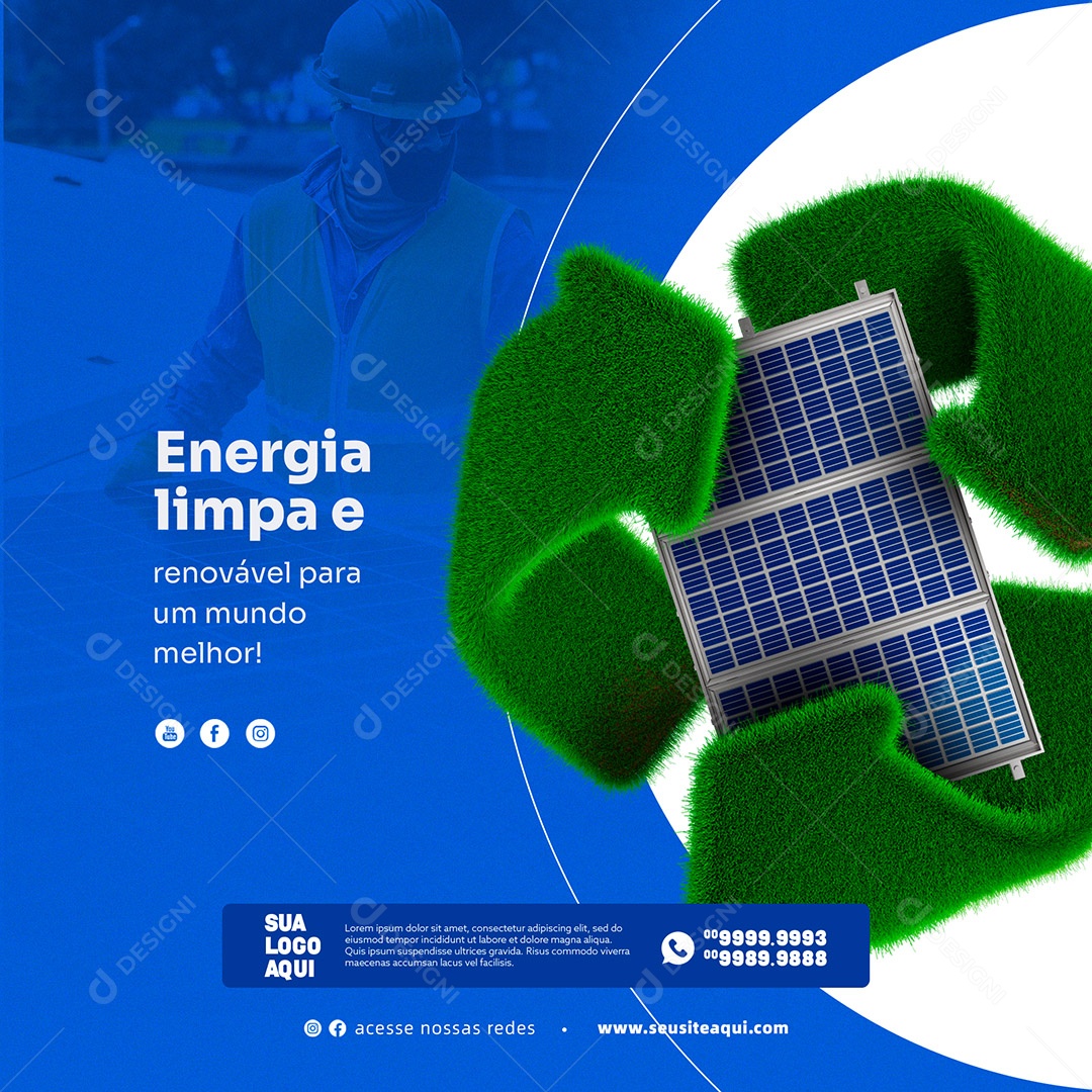 Energia Limpa e Renovável Para Um Mundo Melhor! Energia Solar Social Media PSD Editável
