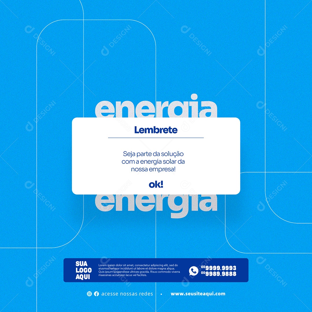 Lembrete Energia Solar Social Media PSD Editável