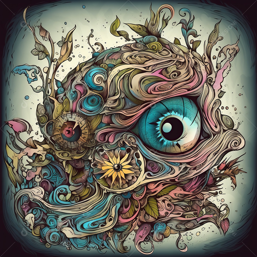 Tatuagem surrealista com cores vibrantes gerada por IA