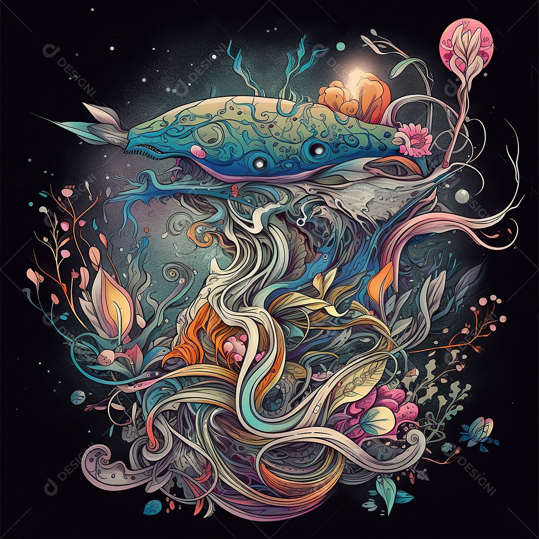 Tatuagem surrealista com cores vibrantes gerada por IA