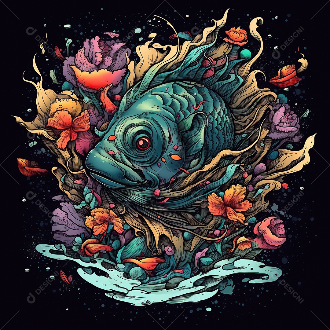 Tatuagem surrealista com cores vibrantes gerada por IA