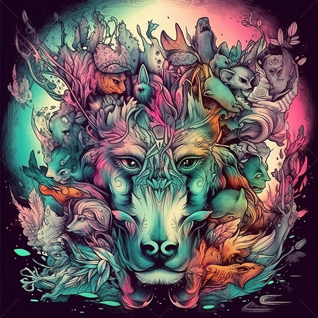 Tatuagem surrealista com cores vibrantes gerada por IA