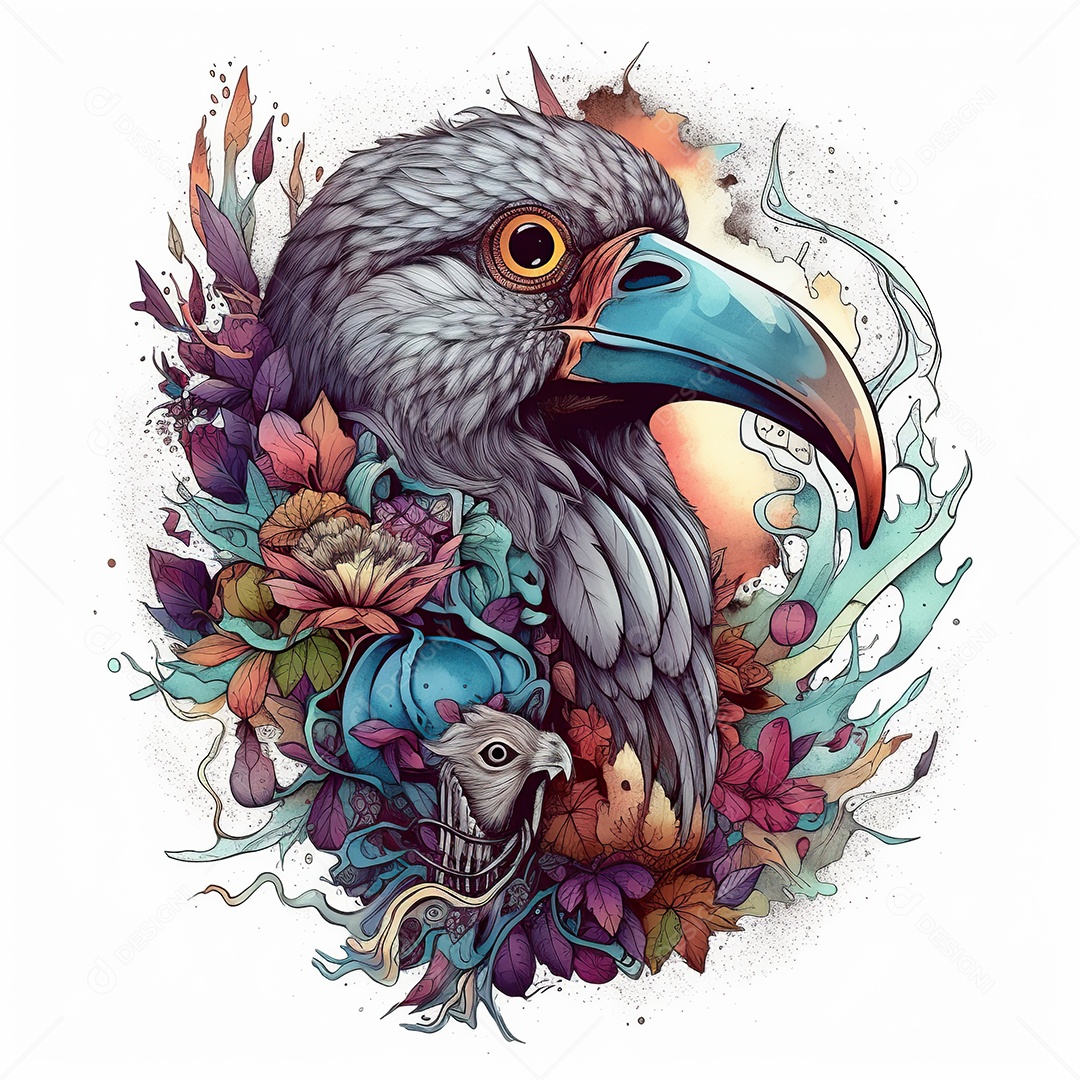 Tatuagem surrealista com cores vibrantes gerada por IA