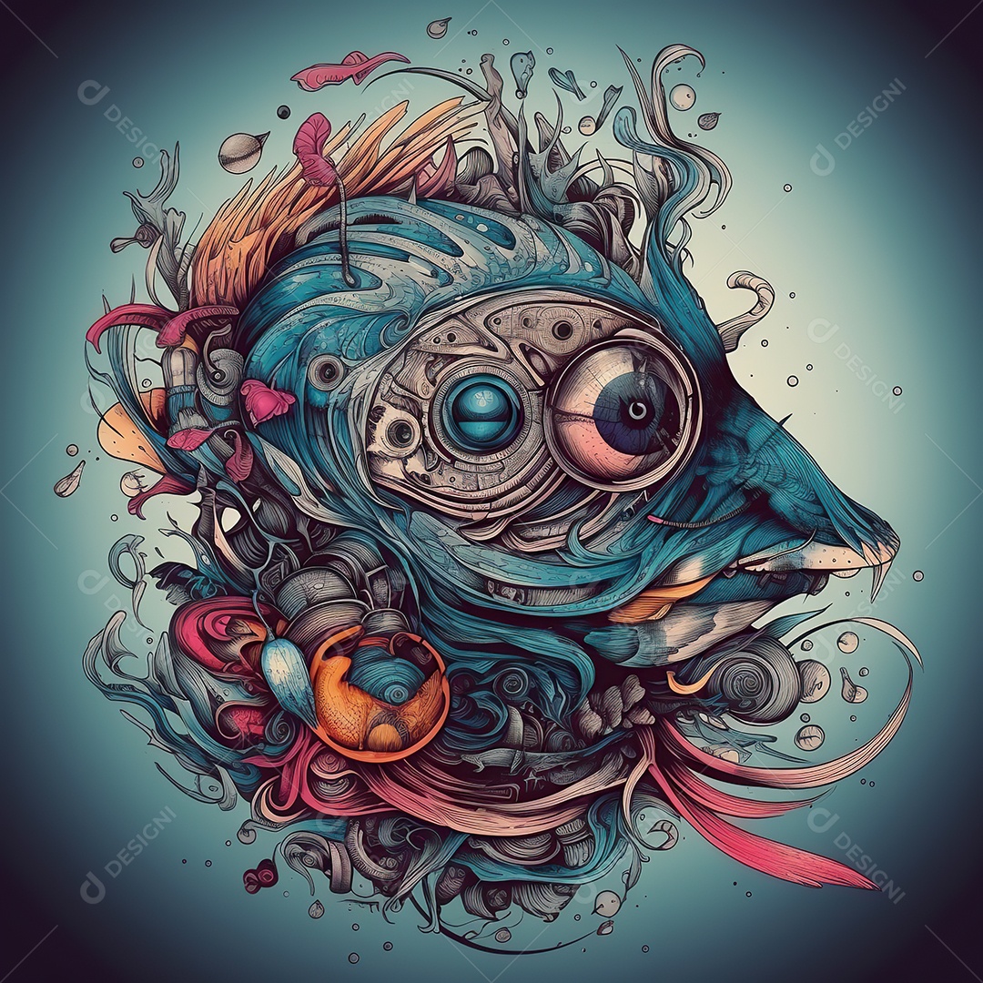 Tatuagem surrealista com cores vibrantes gerada por IA