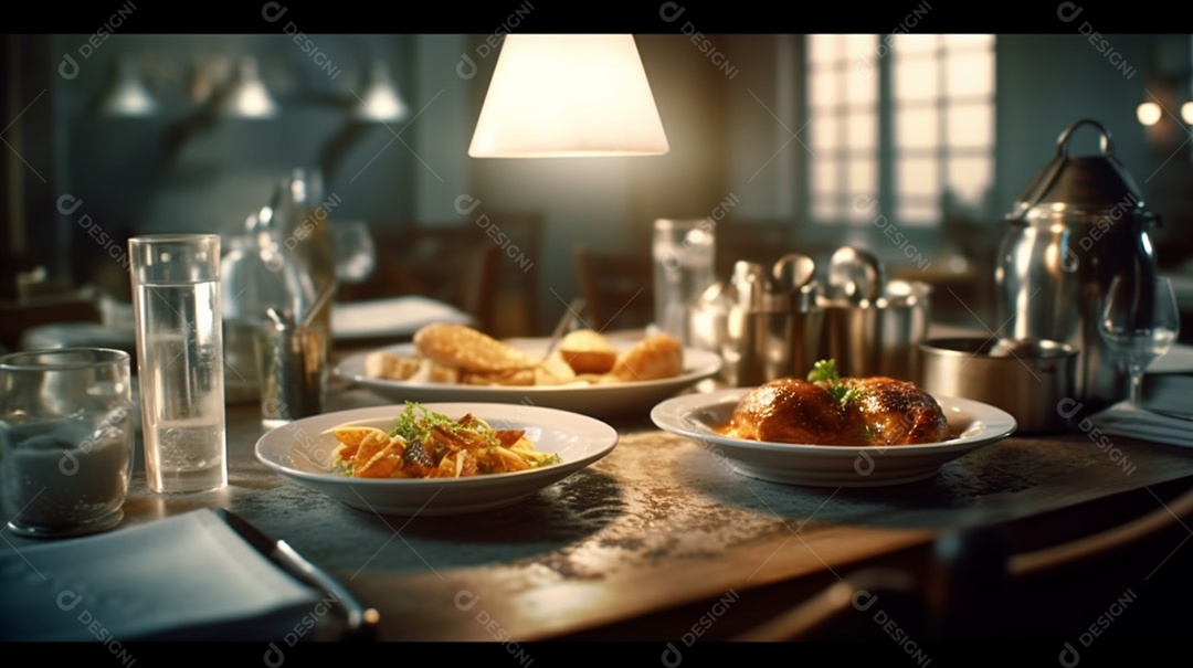 Prato de comida sobre uma mesa de restaurante