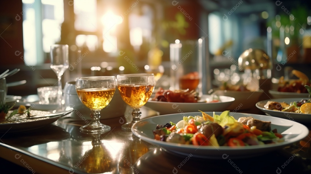 Prato de comida sobre uma mesa de restaurante