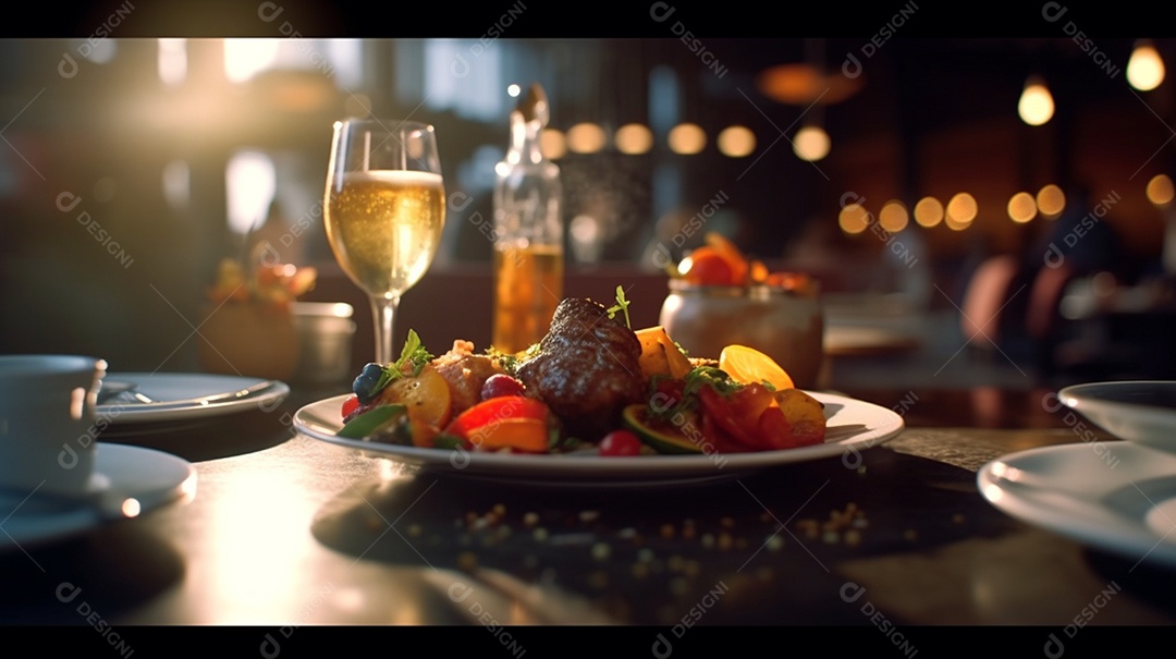 Prato de comida sobre uma mesa de restaurante