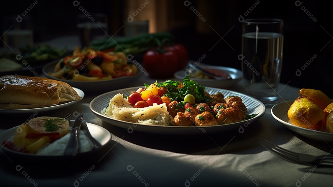 Prato de comida sobre uma mesa de restaurante