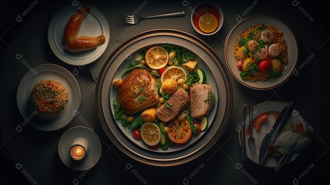 Prato de comida sobre uma mesa de restaurante