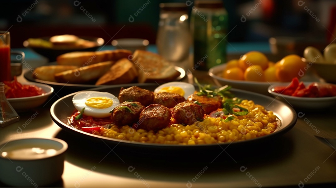 Prato de comida sobre uma mesa de restaurante