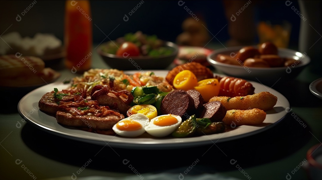 Prato de comida sobre uma mesa de restaurante