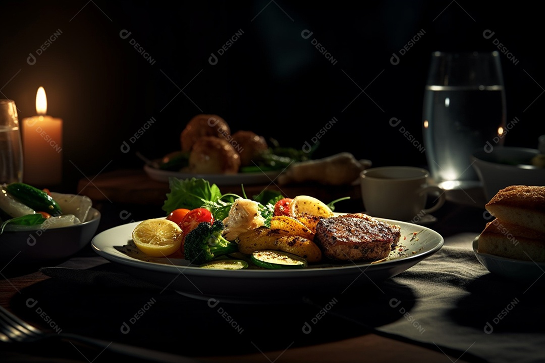 Prato de comida sobre uma mesa de restaurante
