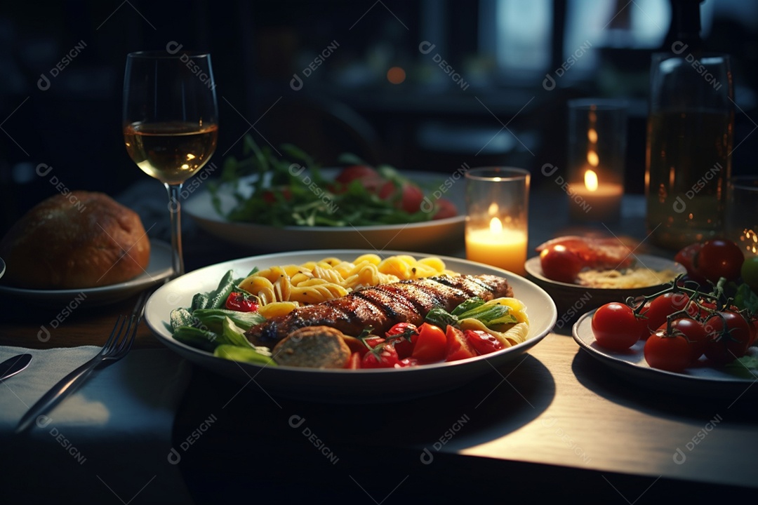 Prato de comida sobre uma mesa de restaurante