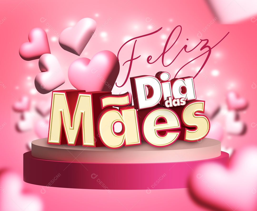 Selo 3D Feliz Dia Das Mães Coração Para Composição PSD