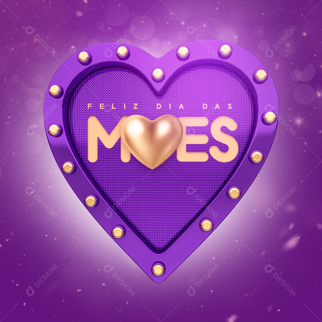 Selo 3D Coração Roxo Feliz Dia Das Mães Para Composição PSD