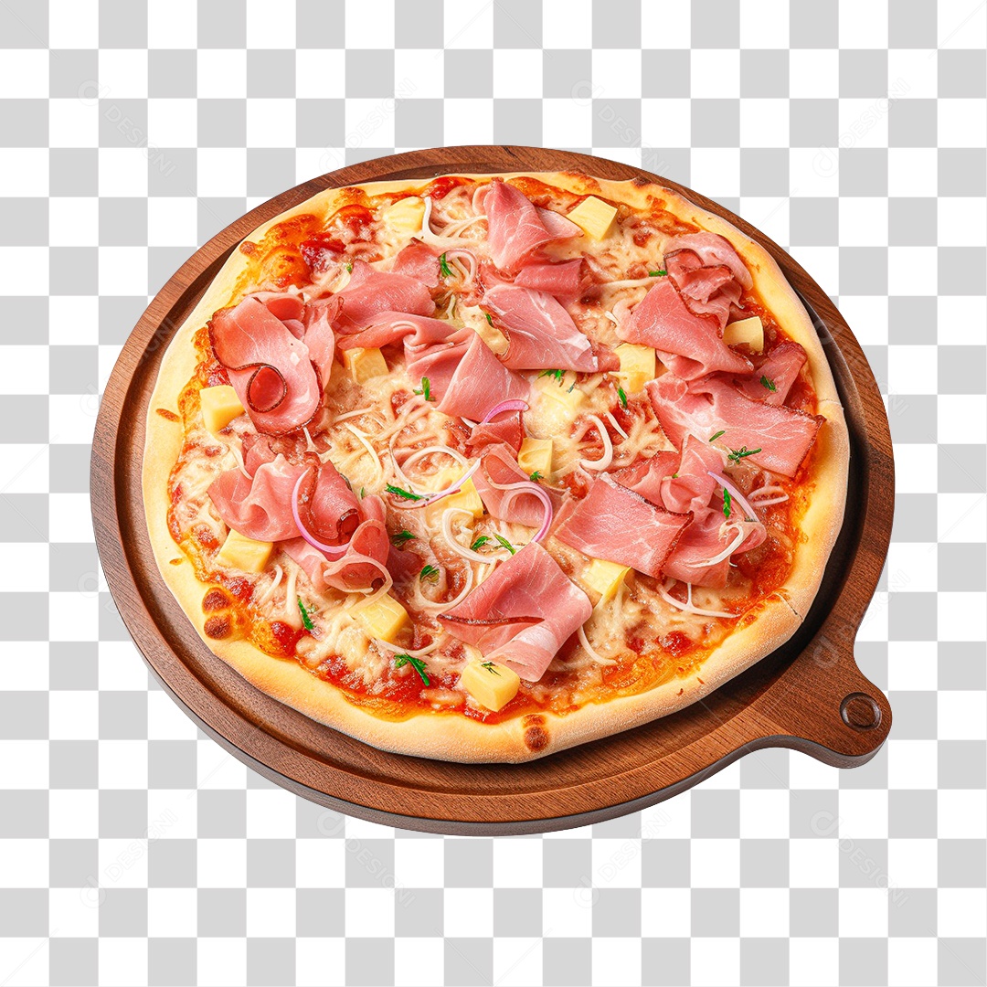 Pizza Sobre Tábua de Madeira PNG Transparente Sem Fundo
