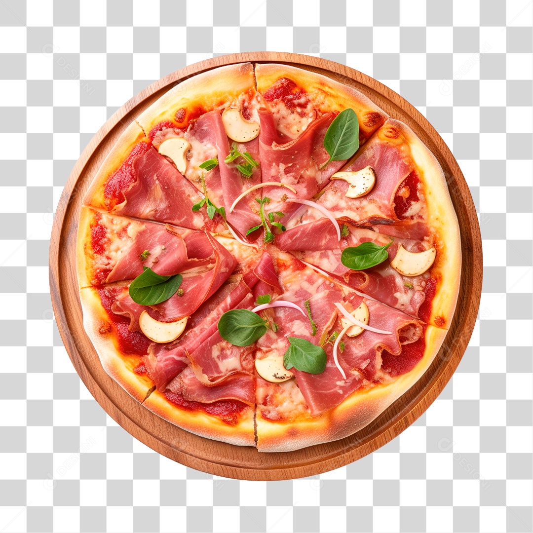 Pizza Sobre Tábua de Madeira PNG Transparente Sem Fundo