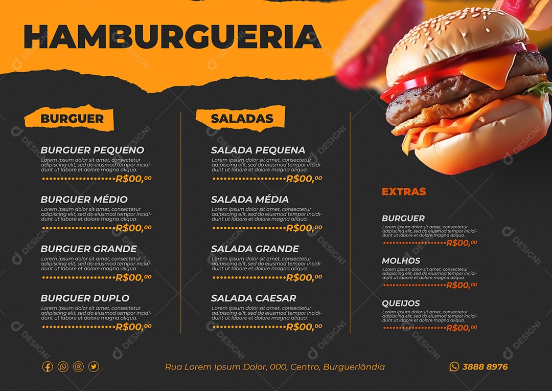 Modelo De Cardápio Hamburgueria PSD Editável