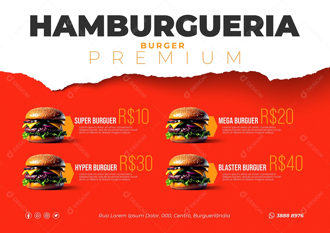 Modelo De Cardápio Hamburgueria Burger Premium PSD Editável