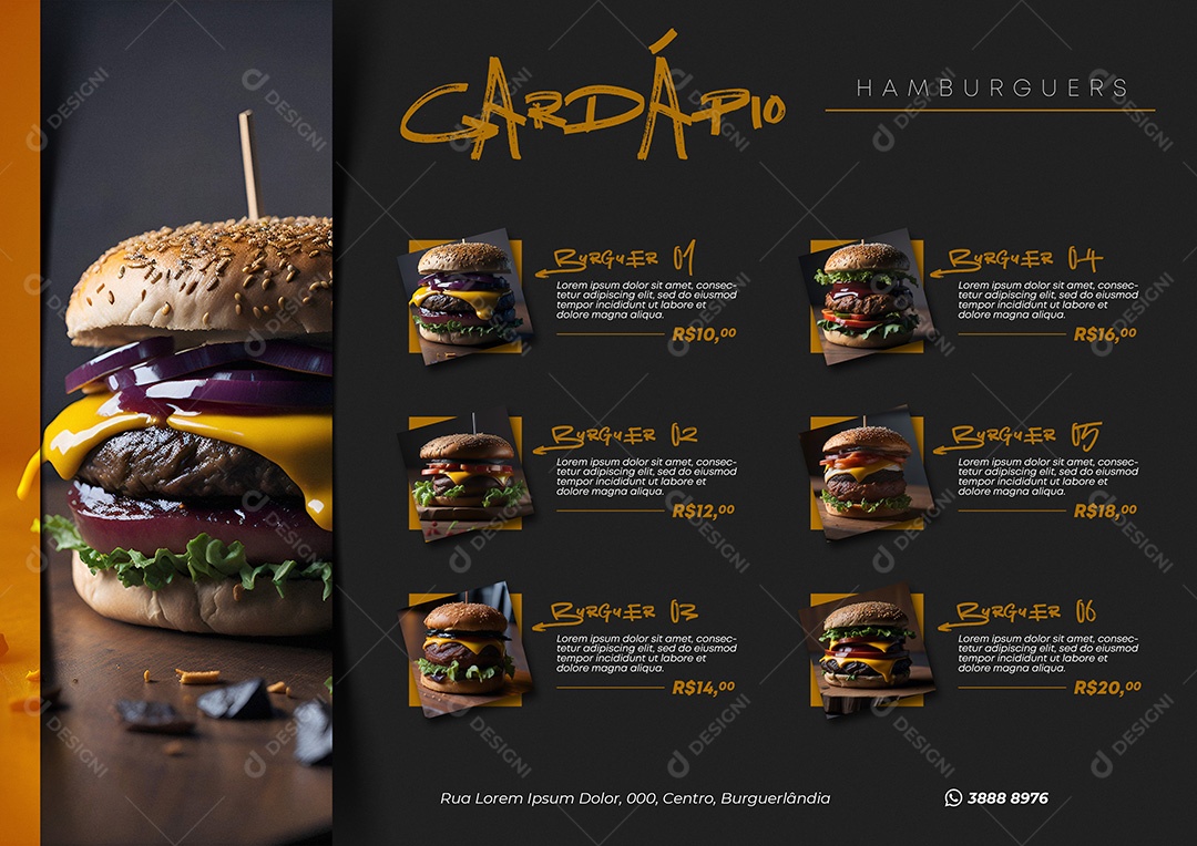 Modelo De Cardápio Hamburguers PSD Editável