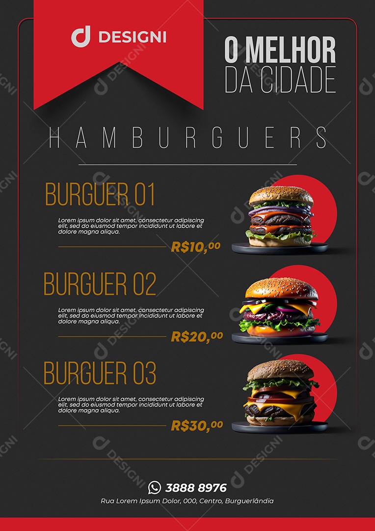 Modelo De Cardápio Hamburgueria O Melhor Da Cidade PSD Editável