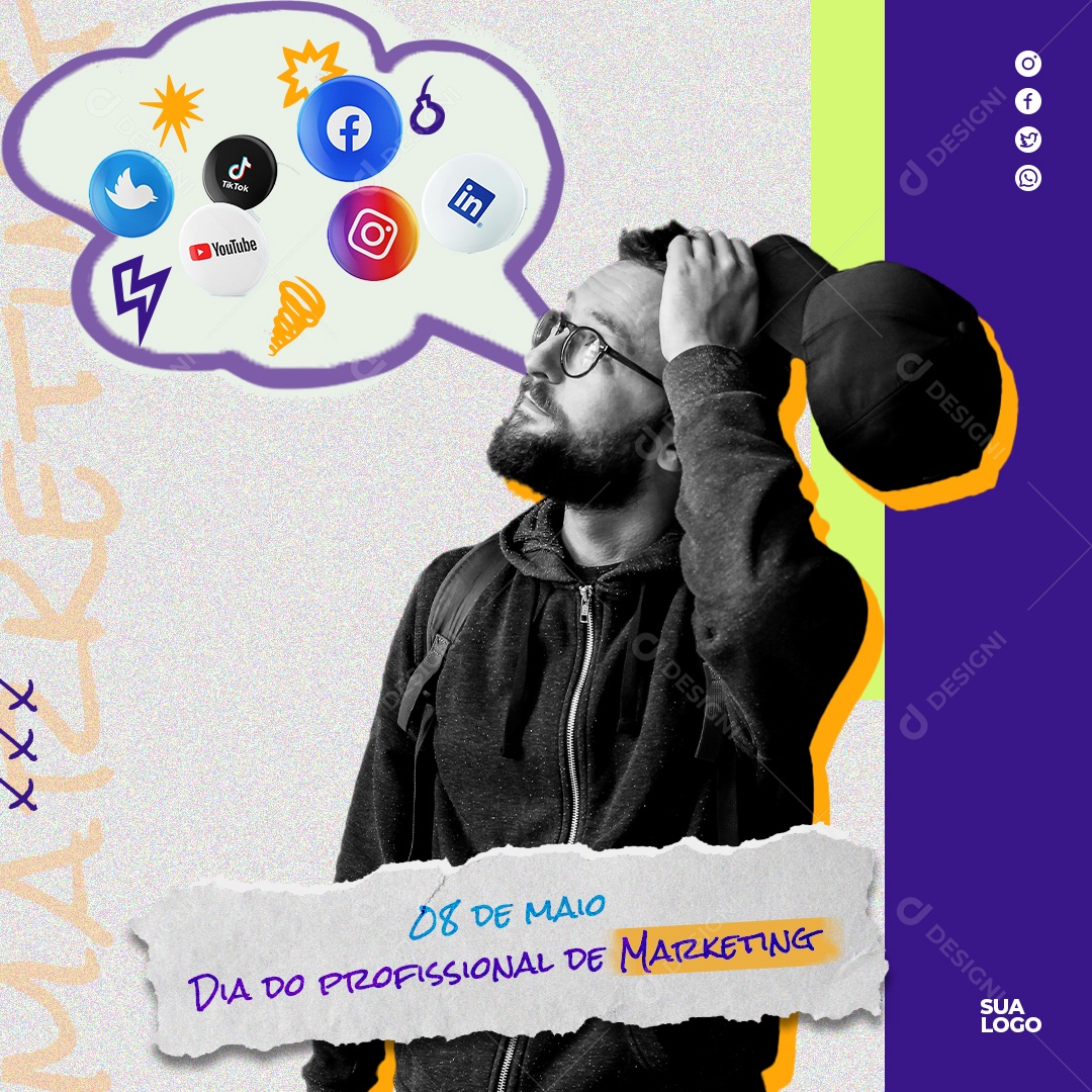 Dia do Profissional de Marketing Digital 08 de Maio Social Media PSD Editável