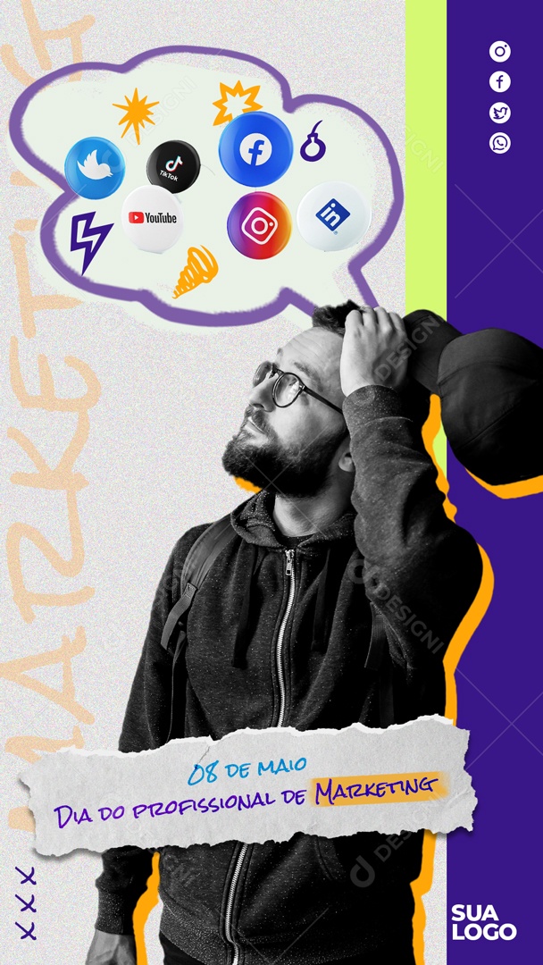 Story Dia do Profissional de Marketing Digital 08 de Maio Social Media PSD Editável